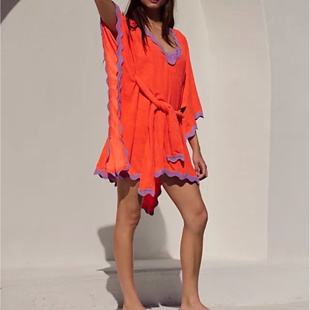 BNWT! Free people x sundress terry neon coral kaftan